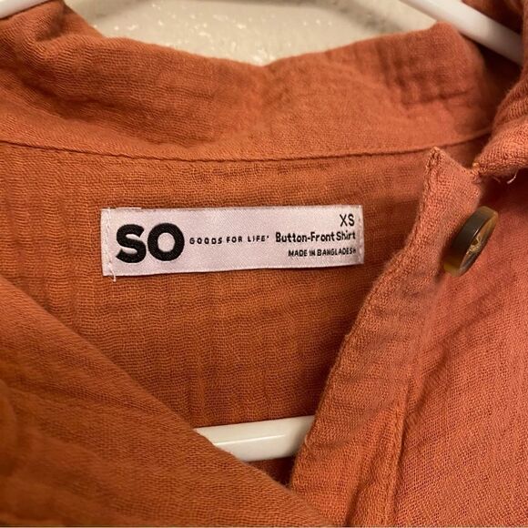 SO orange muslin gauze cotton button up Top blouse oversized cropped dolman XS - Picture 6 of 8